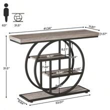Tribesigns 41.3" Console Table, Industrial 4-Tier Sofa Table Entryway Table With Circle Base, Narrow Wood Accent Tables With Storage Shelves For Living Room, Hallway, Foyer, Rustic Brown - 灰色 - 查看 8