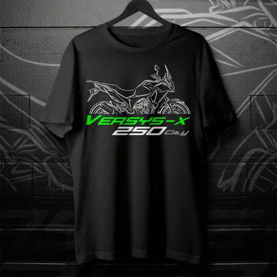 Kawasaki Versys X 250 City T-Shirt - Motorcycle Tee Shirt For ADV Riders - 黑色 - 查看 1
