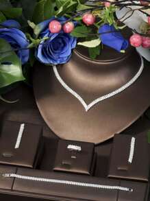 1 Set Minimalist Cubic Zirconia Rhombus Jewelry Set, Suitable For Daily Wear