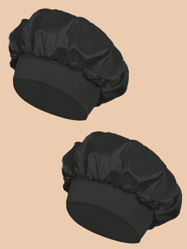 2Pcs Silk Bonnet For Sleeping, Satin Hair Bonnets, Soft Elastic Band Silk Sleep Cap, Silk Hair Wrap For Curly Hair (Black&Pink)