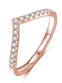 2 pièces Ensemble de bagues de mariage en or rose minimaliste en forme de V avec faux moissanite, bagues de fiançailles pour couple pour un port quotidien - Or rose - Voir 9
