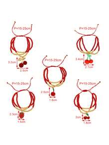 1pc Valentine's Day Y2K Creative Fashion Elegant Multi-Layer Resin Copper Cherry Strawberry Beaded Pendant Woven Bracelet Maas Red Lady Husband And Wife Sisters Couples Jewelry Gifts, Suitable For Daily Gifts Party Date Party Festival Wear Red Jewelry Adjustable Size,Mom,Mother,Mother's Day,Gift