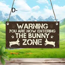 Uroczy drewniany znak dzielnicy wielkanocnych króliczków - rustykalny "Ostrzega przed wejściem do strefy królików teraz" dekoracja wisząca na drzwi, biała sylwetka królika i odciski łap, lina do domu i ogrodu wiosenna dekoracja - wiosenna dekoracja, wielkanocne prezenty dekoracyjne, wystrój domu, wystrój pokoju, dekoracja ścienna