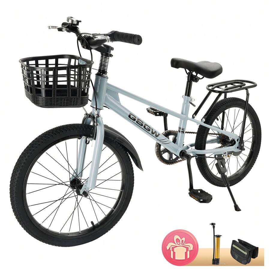Kids Bike, 20 Inch Children's Bicycle For Boys And Girls Ages 7-13, Adjustable Seat, Wide Anti-Slip Tires And Reinforced Basket, Rider Height 48-60 Inches, No Training Wheels Included, Best Choice For Christmas And Thanksgiving Gifts
