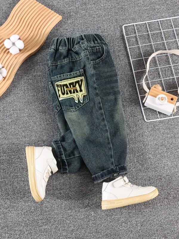 Young Boy Autumn Fashion Patch Pocket Denim Jeans Casual Long Pants
