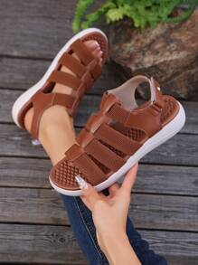 Sandalias con suela gruesa para mujer, sandalias de playa, sandalias romanas versátiles y livianas, sandalias planas de talla grande, sandalias deportivas de moda con suela suave y cierre de gancho y bucle, zapatos antideslizantes