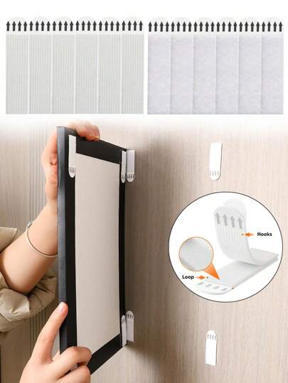 12pcs Removable Hook Replacement Strip For Photo Frames, Hook And Loop Fixed Hook Removal Without Leaving Glue, Photo Frame Fixed Hook And Loop, Suitable For Photo Frames, Sockets, Remote Controls, Hooks, Home Bathroom Hanging Tools Gifts Birthday Graduation