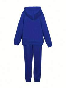 MURAMASA 2 Piece Women Casual Set Long Sleeve Heart Print Hooded Sweatshirt And Drawstring Pants Spring Autumn - Dark Blue - View 3