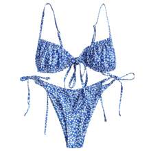 Women Floral/Butterfly/Irregular/Camouflage Printing Sexy Lace Up Backless Bikini Swimsuit Split Swimwear Set