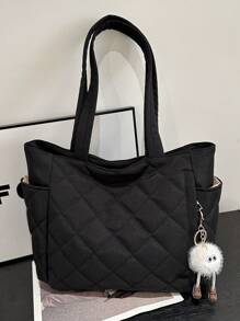 In 2024, Fall Decor .The New Fashion Large-Capacity Quilting Diamond Shape Design Double-Handle Shoulder Tote Bag Is Light And Portable, Suitable For Outdoor Travel And Decorated With Animal Pendants., Street & Japanese Style Women Bag, Tote Bags For Students, Multiple Compartments, Perfect For Beach, School, Work & Daily Use