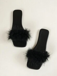 女士春夏新款方头平底凉鞋，时尚派对系带人字拖鞋黑色拖鞋，性感搭配连衣裙 - 黑色 - 查看 5