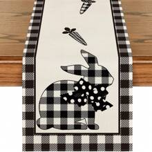 Plaid Buffalo Check Rabbit Carrot Easter Tablecloth, Seasonal Holiday Kitchen Dining Table Decoration Indoor Outdoor Home Party Decor, Spring/Summer
