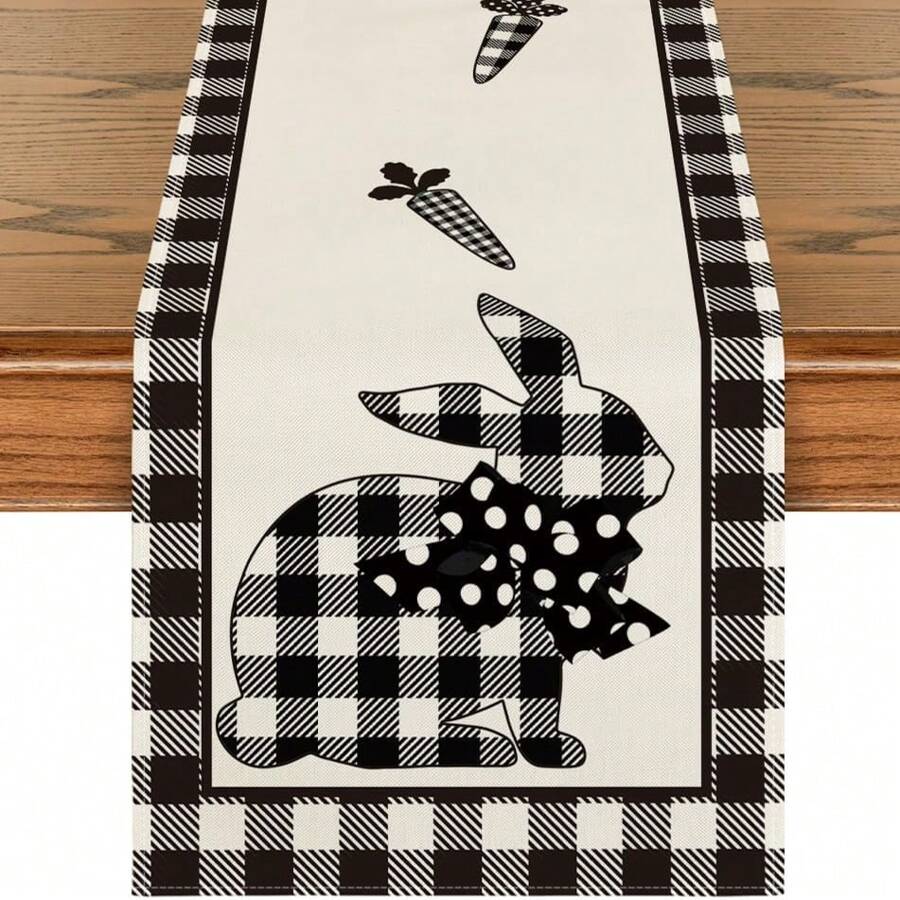 Plaid Buffalo Check Rabbit Carrot Easter Tablecloth, Seasonal Holiday Kitchen Dining Table Decoration Indoor Outdoor Home Party Decor, Spring/Summer