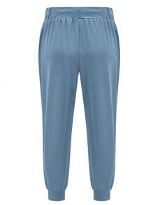 Women's Solid Color Casual Drawstring Waist Harem Pants - Baby Blue - View 3
