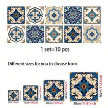 10pcs Floral Pattern Faux Ceramic Tile Wall Stickers, Moroccan Style PVC Self-Adhesive Removable Flat Wall Paper, Suitable For Home, Kitchen, Room, Wall, Floor Decor - Multicolor - View 3
