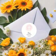 Autocollants de baptême personnalisés : 45/90 pièces - Étiquettes avec nom et date personnalisés pour la fête de baptême d'Amy - 1,77 po/4,5 cm - Conception artistique