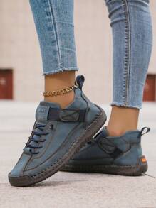 Botas casuales para mujer Otoño/Invierno 2025, cosidas a mano, de slip-on, con suela de goma antideslizante, versátiles y de moda, aptas para todas las estaciones