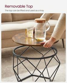 VASAGLE Coffee Tables, Set Of 2 Side Tables, Robust Steel Frame, For Living Room, Bedroom, Rustic Brown And Black - Brown - View 5