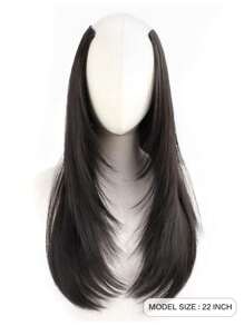 女士假发四夹一体式分层接发（18-28 英寸）合成发 V 形长直夹入式接发日常派对装饰，深棕色