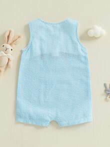 Toddler Girls Boys Clothes Ovrealls Rompers Easter Clothes Rabbit Carrot Embroidered Sleeveless Baby Bodysuits Jumpsuits - 藍色 - 查看 6
