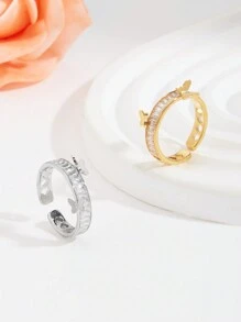 1 件 18K 镀金华丽风格不锈钢蝴蝶元素方晶锆石戒指女士珠宝婚礼派对约会礼物