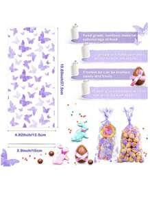 50pcs Pink Butterfly Candy Bags, Student Party Gift Bags, Animal Design Souvenirs Bags, OPP Packaging Bags - Mauve Purple - View 3