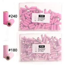 100 件/盒无缝打磨带套件：粉色小型迷你美甲打磨带（带钻头）、电动打磨机指甲打磨头、指甲拆卸砂带、指甲打磨工具 #180/#240 - 粉色 - 查看 6