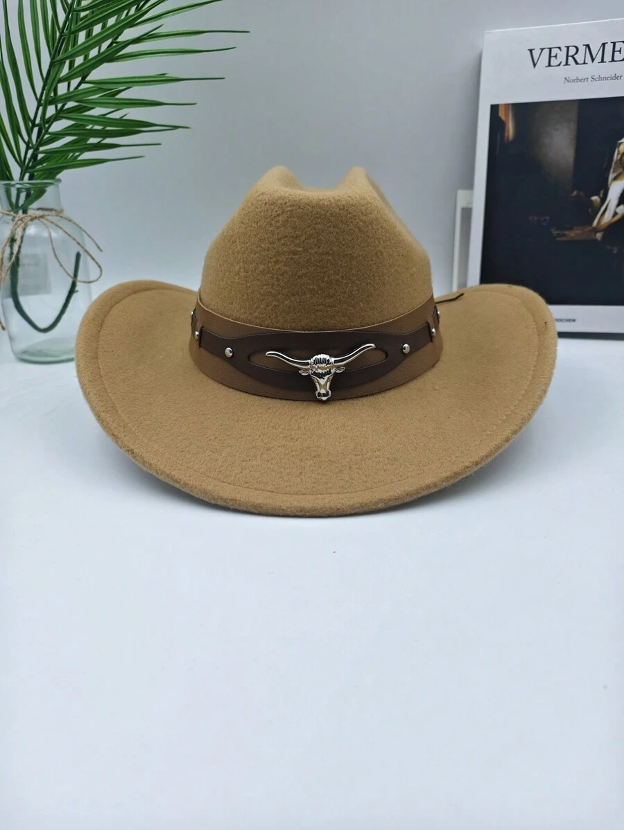 Unisex Western Style Szeroki Rondo Miękki Filcowy Kapelusz, Modny Design Z Paskiem, Nadaje Się Do Aktywności Na Świeżym Powietrzu, Ochrona Przed Słońcem, Urodziny, Festiwale Muzyczne, Imprezy, Idealny Prezent