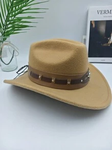 Unisex Western Style Szeroki Rondo Miękki Filcowy Kapelusz, Modny Design Z Paskiem, Nadaje Się Do Aktywności Na Świeżym Powietrzu, Ochrona Przed Słońcem, Urodziny, Festiwale Muzyczne, Imprezy, Idealny Prezent