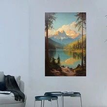 Lake & Mountain Views, Modern Art Painting, Living Room & Bedroom Decor, Nature Landscape Wall Art, Outdoor Decoration Artwork - Multicolor - View 5