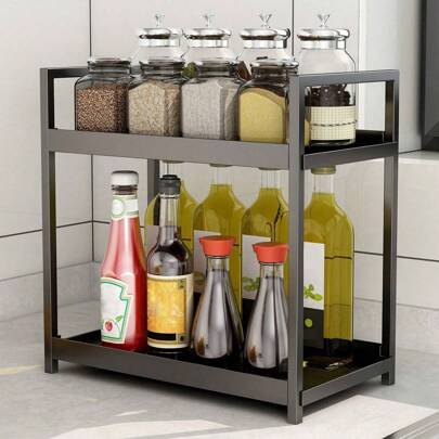 2-Tier Desktop Storage Rack, Suitable For Bathroom Cosmetics, Vanity, And Multi-Purpose Kitchen Storage, Plastic Material, Home Goods, Bathroom Accessories