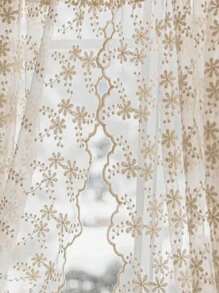 1 件纯色双荷叶边蕾丝边饰，简约别致清新窗纱装饰窗帘，适合所有季节 - 米色 - 查看 9