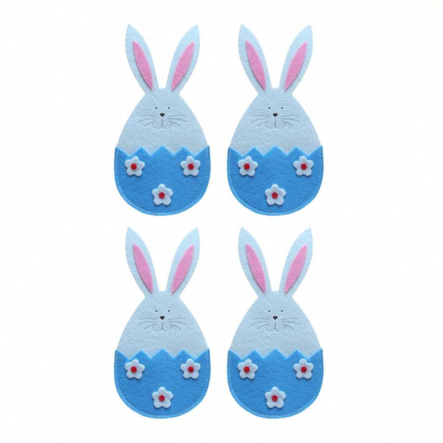Bolsa para cubiertos de Pascua, linda funda de conejito para cubiertos, bolsa para cubiertos, cuchillos, tenedores, decoración de mesa - Azul - Ver 1