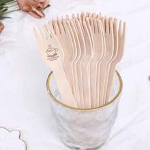 定制 100/200 件竹制一次性餐具套装，5.5 英寸木叉，6.2 英寸一次性叉，适用于派对、户外活动、婚礼、情人节、感恩节、毕业典礼 - 原木色 - 查看 6