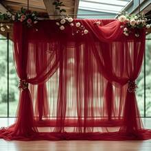 1 Stück eleganter burgunderroter Hochzeitsbogen Vorhang aus Tüll, romantische Braut-Zeremonie Dekoration, geeignet für Liebesthemen-Anlässe, Hochzeiten Outdoor, Geburtstage, Heiratsanträge, Verlobungen, Weihnachten, Silvester-Partys, burgunderroter Vorhang, Größe 75*600cm, 160*600cm, 160*1000cm