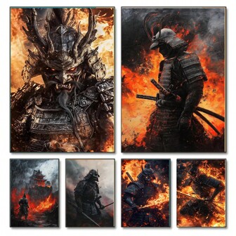 1pc Wall Arts Posters Optional Frame Vintage Retro Japanese Bushido Samurai Art Poster Canvas Art Painting Wall Painting Picture Home Decoration, Canvas Art, High Quality, Frameless