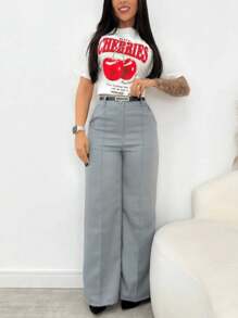 Women's Tailored Formal Pants With Belt, Luxury Fashion 2025 - 灰色 - 查看 2
