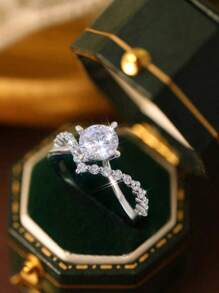 1Pc Moissanite Engagement Ring Wedding Band S925 Sterling Silver Promise Ring Eternity Ring Anniversary Ring Luxury Jewelry Gifts For Women - Silver - View 4