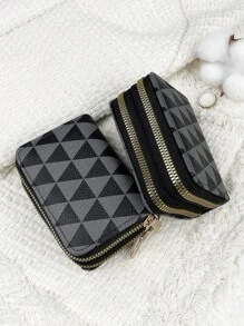 植物图案花朵图案双拉链钱包多功能零钱包字母图案卡夹多卡位卡片收纳盒信用卡学校用品宿舍钱包女士小钱包钱包小钱包 - 彩色 - 查看 22