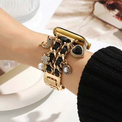 1 条女式皮革绳表带适用于 38/40/41/42/44/45/49 毫米不锈钢表带，兼容 Apple Watch Ultra/SE/8/7/6/5/4/3/2/1