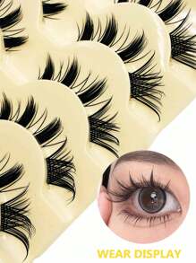 Asiteo 5 Pairs Cartoon Style False Eyelashes, Cat Eye Transparent Anime False Lashes, Spiky Anime False Lashes, Natural Makeup Effect, Look Like Clustered Cartoon False Lashes, Individual Pieces, Cosplay Lightweight Strip Lashes - 眼尾拉長款 - 查看 5