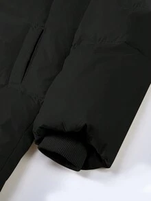 Damen Einfarbige Lässige Vielseitige Stehkragen Reißverschluss Mit Taschen Lange Lose Baumwolljacke Mantel Langarm Top, Streetwear College Stil Lange Außenjacke, Geeignet Für Kaltes Wetter, Winter Wattierte Knielange Jacke, Damen Straßenmode Frühlingsjacke - Schwarz - Übersicht 3