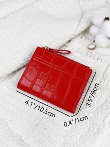 SOUTHLAND&KANGAROO 勃艮第包 Charry 红色包 酒红色包，字母细节折叠小钱包口袋钱包小钱包双折超薄女士钱包轻便便携式信用卡钥匙包短钱包可爱现代时尚生日礼物 - 紅色 - 查看 5