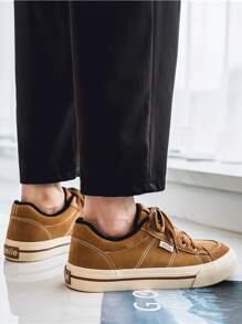 Men's Spring Street Fashion Versatile Comfortable Breathable Lace-Up Low-Top Casual Sneakers - Camel - View 5