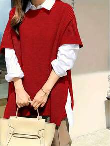 Plus Size Comfortable And Elegant Solid Color Sleeveless Knitted Pullover Top - Fashionable For Autumn/Winter