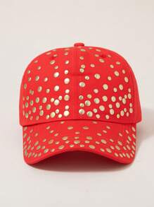 女士纯色水钻装饰圆边棒球帽，休闲日常穿着 - A - 查看 2