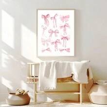 3 pièces Tableau mural aquarelle nœud rose image féminine imprimés sur canevas peintures style preppy décoration pour chambre, salon ou bureau appartement étudiant sans cadre