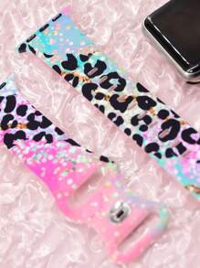 1条亮粉色和蓝色豹纹硅胶表带，适用于38/40/41/42mm/42/44/45/46/49mm表盘，兼容 Ultra 2/SE/10/9/8/7/6/5/4/3/2/1 - 藍粉紅色 - 查看 6