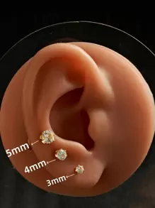 1 套医用级无菌耳洞穿刺套件，一次性低痛耳软骨穿刺枪，带 3AAA 皇冠方晶锆石金耳钉，3 毫米/4 毫米/5 毫米尺寸，男女通用的耳部美容工具及配件