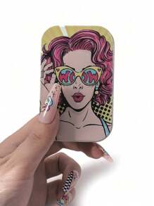 1 件，马口铁便携式桌面珠宝收纳盒，珠宝收纳盒，最佳礼物，时尚多功能，带有各种图案，如花朵、草莓、冲浪、骷髅、心形、蘑菇、蝙蝠等，送给妈妈的礼物 - 彩色 - 查看 32